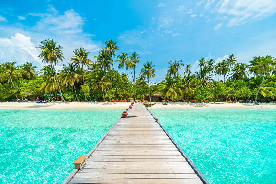 Красивий тропічний острів Мальдіви з пляжем.