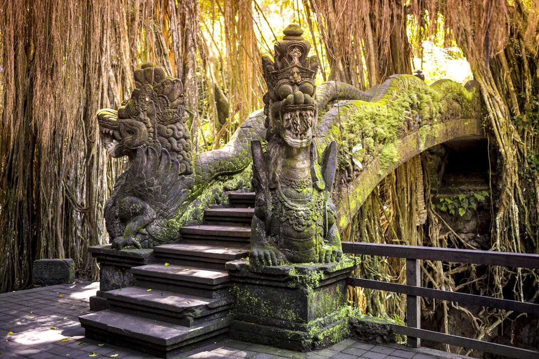 Скульптура дракона на мосту в мавп лісу